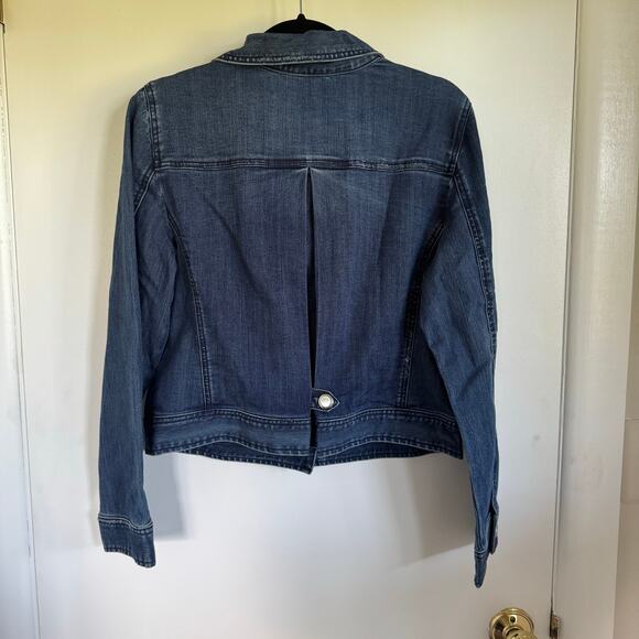 Chicos Womens Blue Jean Denim Jacket Size 1/Medium Dark Wash Stretch Cotton - Picture 2 of 10
